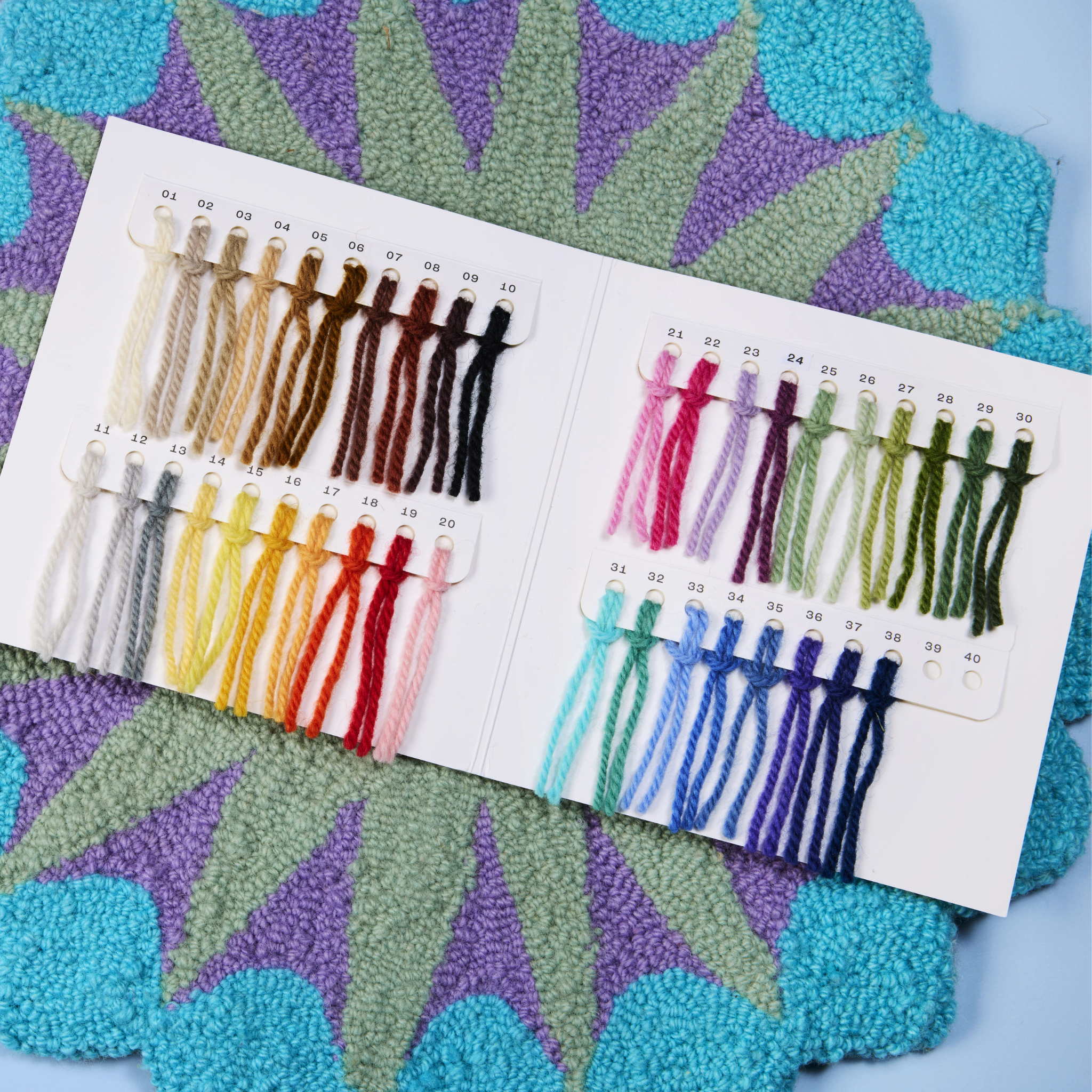 Musterkarte – Neuseeländische Wollfäden für Tufting